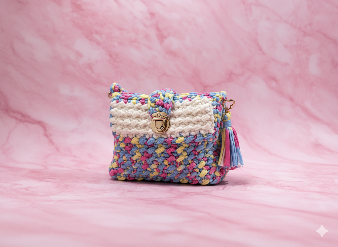 Handcrafted Crochet Mini Bag | Pastel Rainbow Knit | Chic Statement Piece