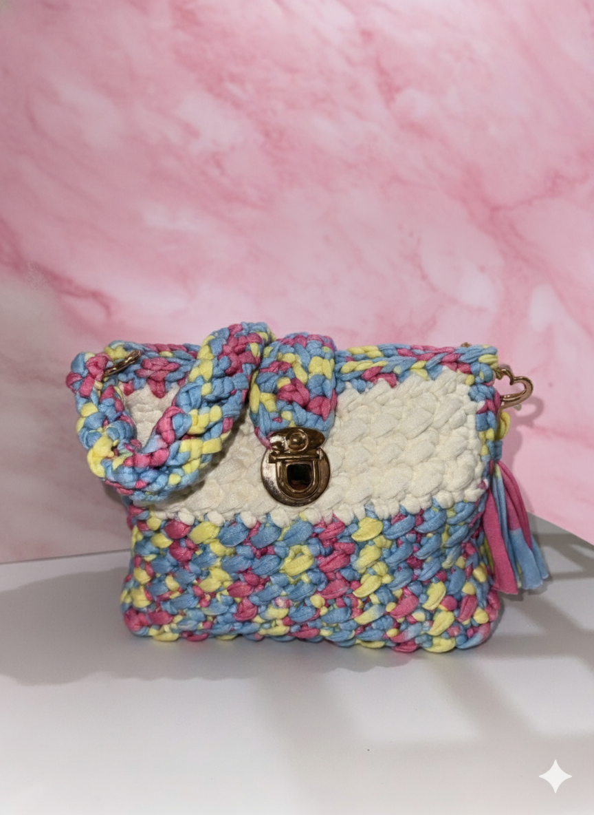 Handcrafted Crochet Mini Bag | Pastel Rainbow Knit | Chic Statement Piece